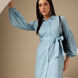 Chemistry Embroidered Schiffli Puff Sleeve Shirt Dress-picture-24