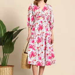Mast & Harbour Printed Cut-Out Detail Midi A-Line Dress-picture-12