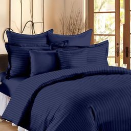 Aura Blue Striped Printed 350 TC Fitted King Bedsheet Set 2.7 x 2.6 m-image-88