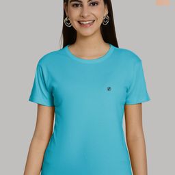 Friskers Women Turquoise Blue & Coral 2 Slim Fit T-shirt-image-42