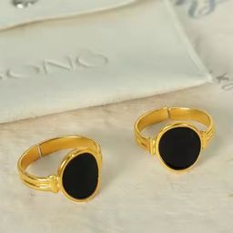 Zaisha 18k Gold Plated Black Oval Onyx Adjustable Ring-34