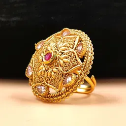 JYONA Gold-Plated Stone-Studded Adjustable Finger Ring-5