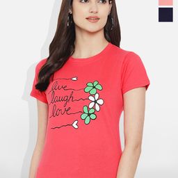 Fabflee Women Multicoloured 4 Printed Applique T-shirt-image-99