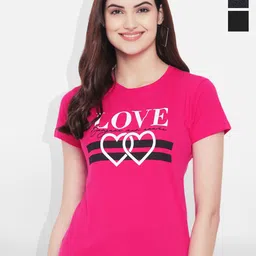 Fabflee Women Multicoloured 3 Printed Applique T-shirt-image-58