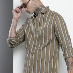 The Indian Garage Co Pure Cotton Slim Fit Striped Textured Casual Shirt-image-52
