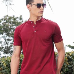 Thomas Scott Men Solid Mandarin Collar Knitted T-Shirt-picture-0