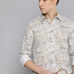 Flying Machine Slim Fit Opaque Abstract Printed Cotton Linen Casual Shirt-image-93