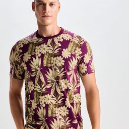 Red Flame Men Floral Printed Tropical Raw Edge T-shirt-picture-16