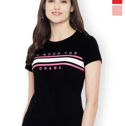 Fabflee Women Multicoloured 3 Printed Applique T-shirt-picture-11