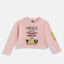 Happy Faces Girls Typography Print Pure Cotton T-shirt-image-83