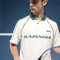 Slazenger Brand Logo Print Polo Collar Relaxed T-shirt-picture-8