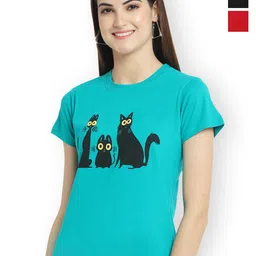Fabflee Women Multicoloured 3 Printed Applique T-shirt-picture-12