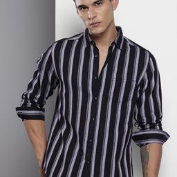 The Indian Garage Co Pure Cotton Slim Fit Opaque Striped Casual Shirt-image-53