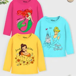 YK Disney Girls Pack Of 3 Blue & Yellow Printed T-shirt-image-47