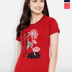 Fabflee Women Multicoloured 4 Printed Applique T-shirt-image-98