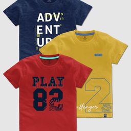 CODEZ Boys Pack OF 3 Typography Printed Cotton T-shirt-image-34
