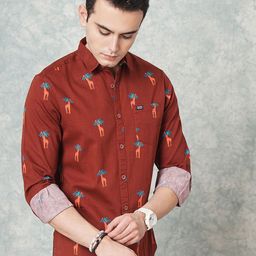 The Indian Garage Co Men Burgundy Printed Casual Shirt-image-22