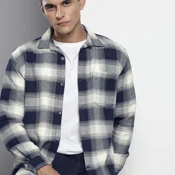 The Indian Garage Co Pure Cotton Textured Tartan Checks Casual Shirt-image-60