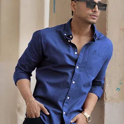 Powerlook Men Button-Down Collar Solid Cotton Casual Shirt-image-66