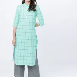 Vishudh Women Sea Green & Grey Printed Kurta with Palazzos-picture-20