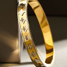 Rubans 18K Gold Plated Stainless Steel Tarnish Free Waterproof Floral Cutout Openable Bracelet-82