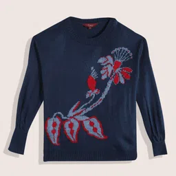 Sangria Girls Floral Self Design Knitted Acrylic Pullover-image-36