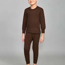 Lux Cottswool Boys Brown Solid Cotton Slim-Fit Thermal Set-33