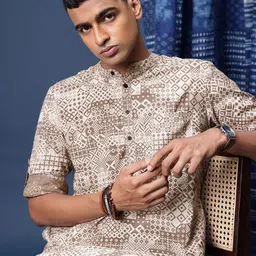 Taavi Geometric Printed Pure Cotton Kurta with Pyjamas-image-15