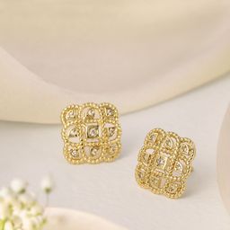 Avyana Gold Plated CZ Studded Geometric Studs Earrings-44