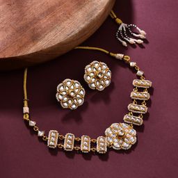 Anvik Gold-Plated Kundan Studded Neckless And Earrings-image-72