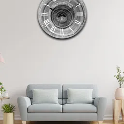 OLIVE TREE Grey & Black Printed Contemporary Wall Clock-25
