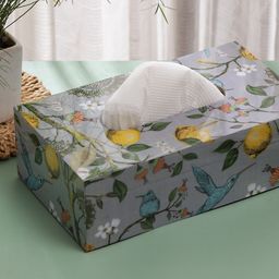 DULI Grey & Green Floral Printed Wooden Tissue Box Holder-46