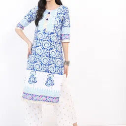 Vishudh Women Blue Floral Printed Kurta with Palazzos-image-33