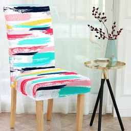 Cortina White & Turquoise Blue Abstract Printed Chair Cover-17