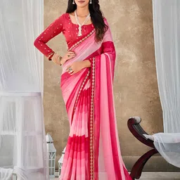 Ethnielle Colourblocked Embroidered Pure Chiffon Saree-image-13