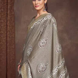KALINI Ethnic Motifs Zari Silk Blend Block Print Saree-picture-18