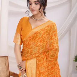 Mitera Floral Beads and Stones Pure Chiffon Ikat Saree-image-81
