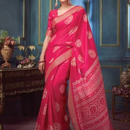 KALINI Ethnic Motifs Zari Silk Blend Block Print Saree-picture-13