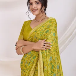 Mitera Floral Beads and Stones Pure Chiffon Ikat Saree-picture-27