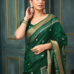 KALINI Ethnic Motifs Zari Silk Blend Block Print Saree-picture-39