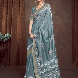 KALINI Ethnic Motifs Zari Silk Blend Block Print Saree-picture-15