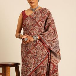 Taavi Kalamkari Pure Cotton Handloom Block Print Saree-image-19