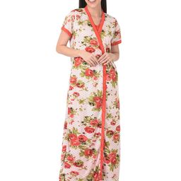 Noty 2 Pieces Floral Printed Satin Maxi Wrap Nightdress-image-25