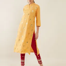 Soch Women Maroon Floral Embroidered Relaxed Trousers-image-51