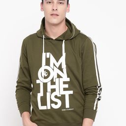 Duke Men Olive Green & White Printed Hooded Sweatshirt-image-46