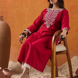 Indo Era Floral Embroidered Thread Work Straight Kurta-picture-12