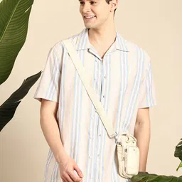 Mast & Harbour Men Striped Cuban Collar Relaxed Fit Casual Shirt-picture-4