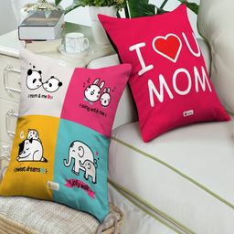 Indigifts Red & Blue 2 Pieces Printed Filled Cushions-41