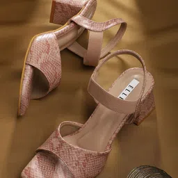 ELLE Women Pink Printed Block Peep Toes with Buckles-image-87