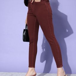 Roadster Women Burgundy Skinny Fit Mid Rise Stretchable Jeans-image-32